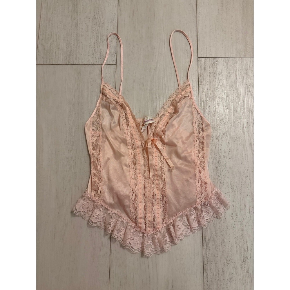 Vintage Frederick's of Hollywood Nylon Cami Sz L‎ Light Pink